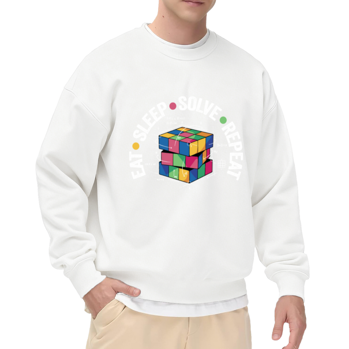 Eat Sleep Solve Repeat Rubik's Cube Crewneck Sweatshirt, Math Puzzle Geek Pullover, Puzzle Gift