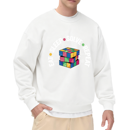 Eat Sleep Solve Repeat Rubik's Cube Crewneck Sweatshirt, Math Puzzle Geek Pullover, Puzzle Gift