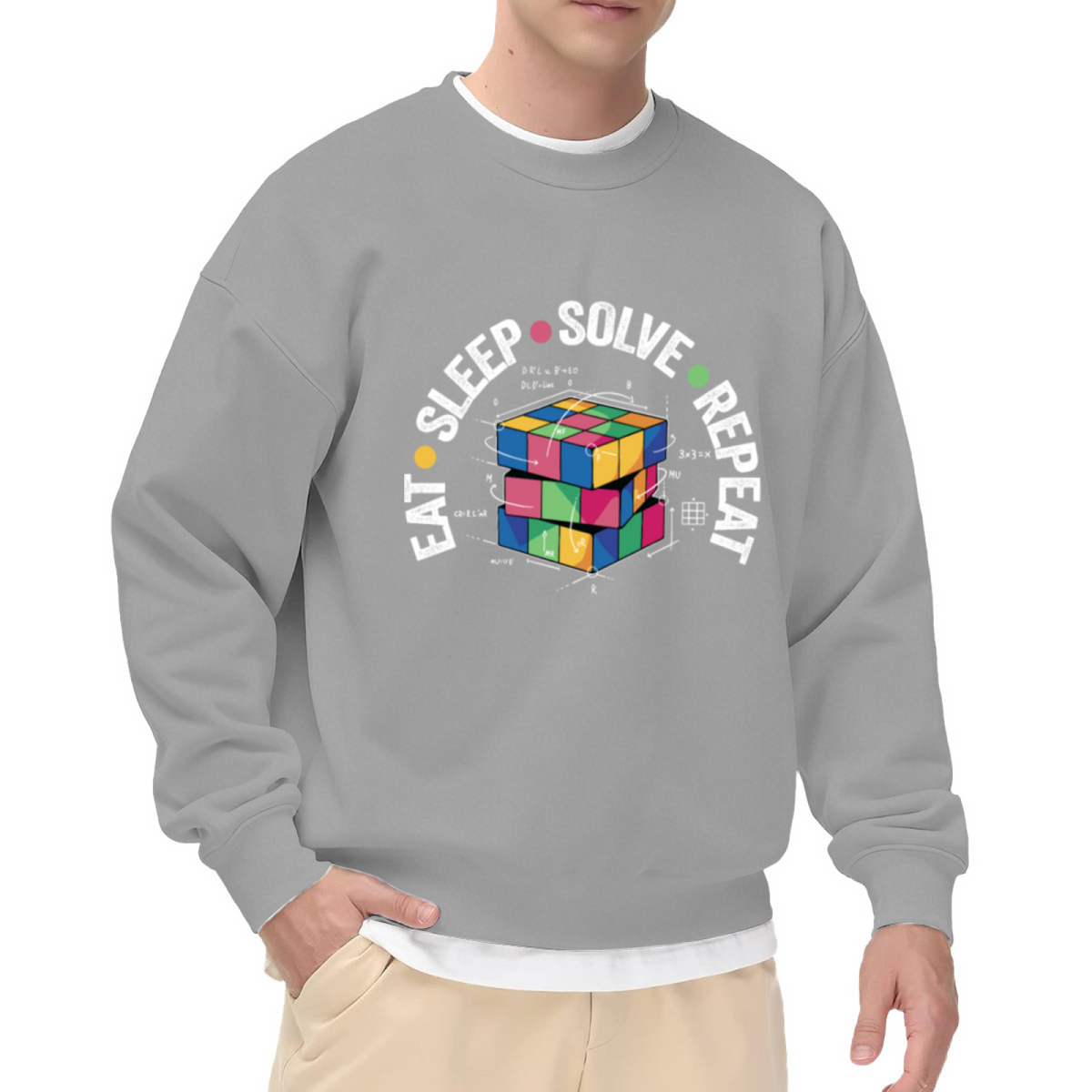 Eat Sleep Solve Repeat Rubik's Cube Crewneck Sweatshirt, Math Puzzle Geek Pullover, Puzzle Gift