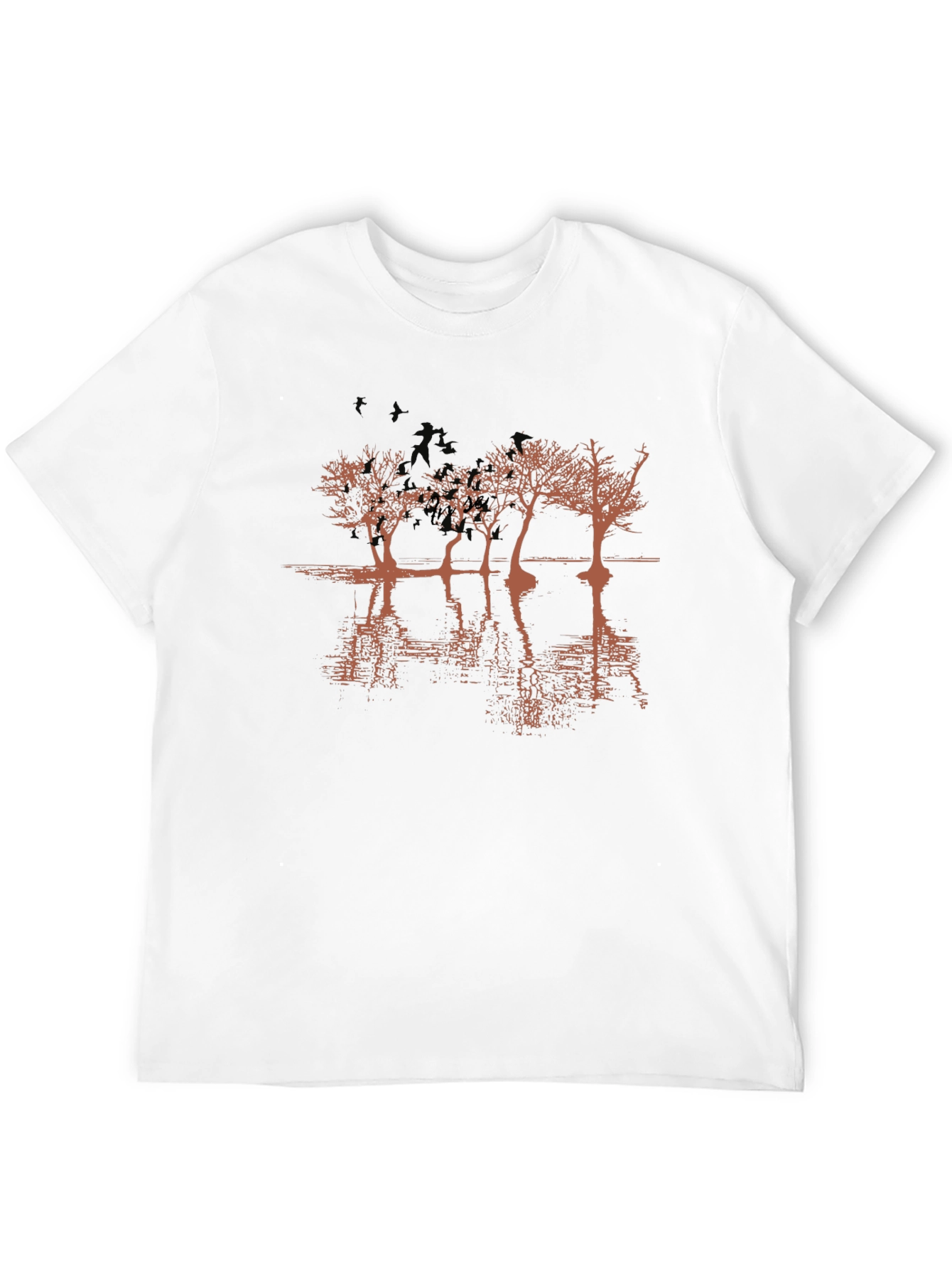 Mens Black Graphic T-Shirt - Tree Reflection Design