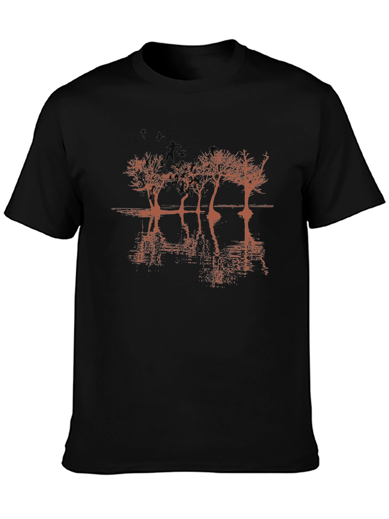 Mens Black Graphic T-Shirt - Tree Reflection Design