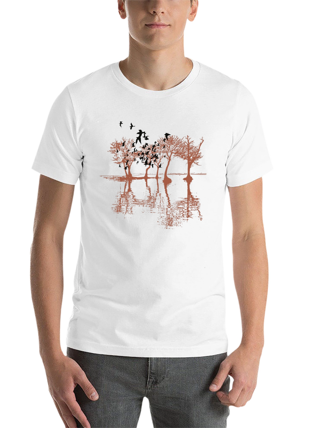 Mens Black Graphic T-Shirt - Tree Reflection Design