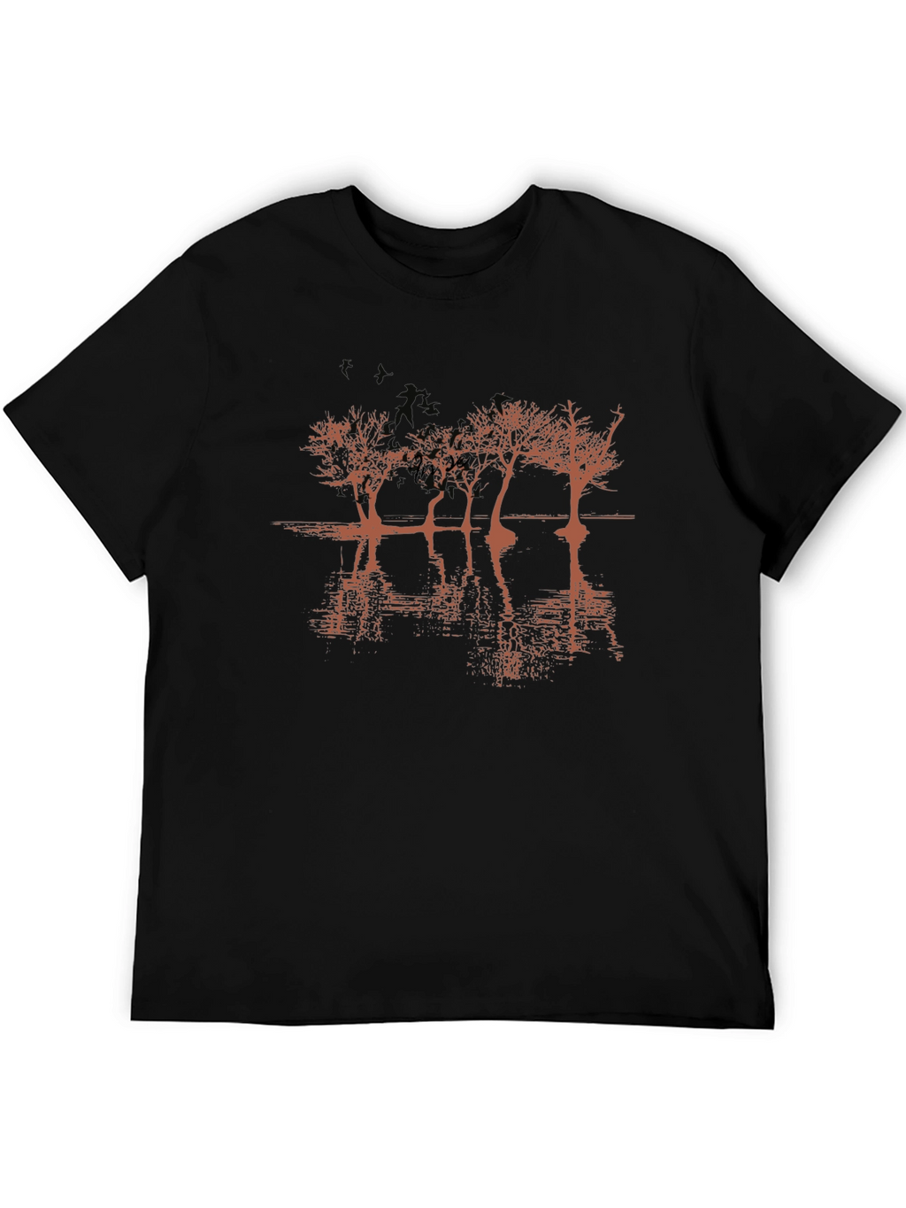 Mens Black Graphic T-Shirt - Tree Reflection Design