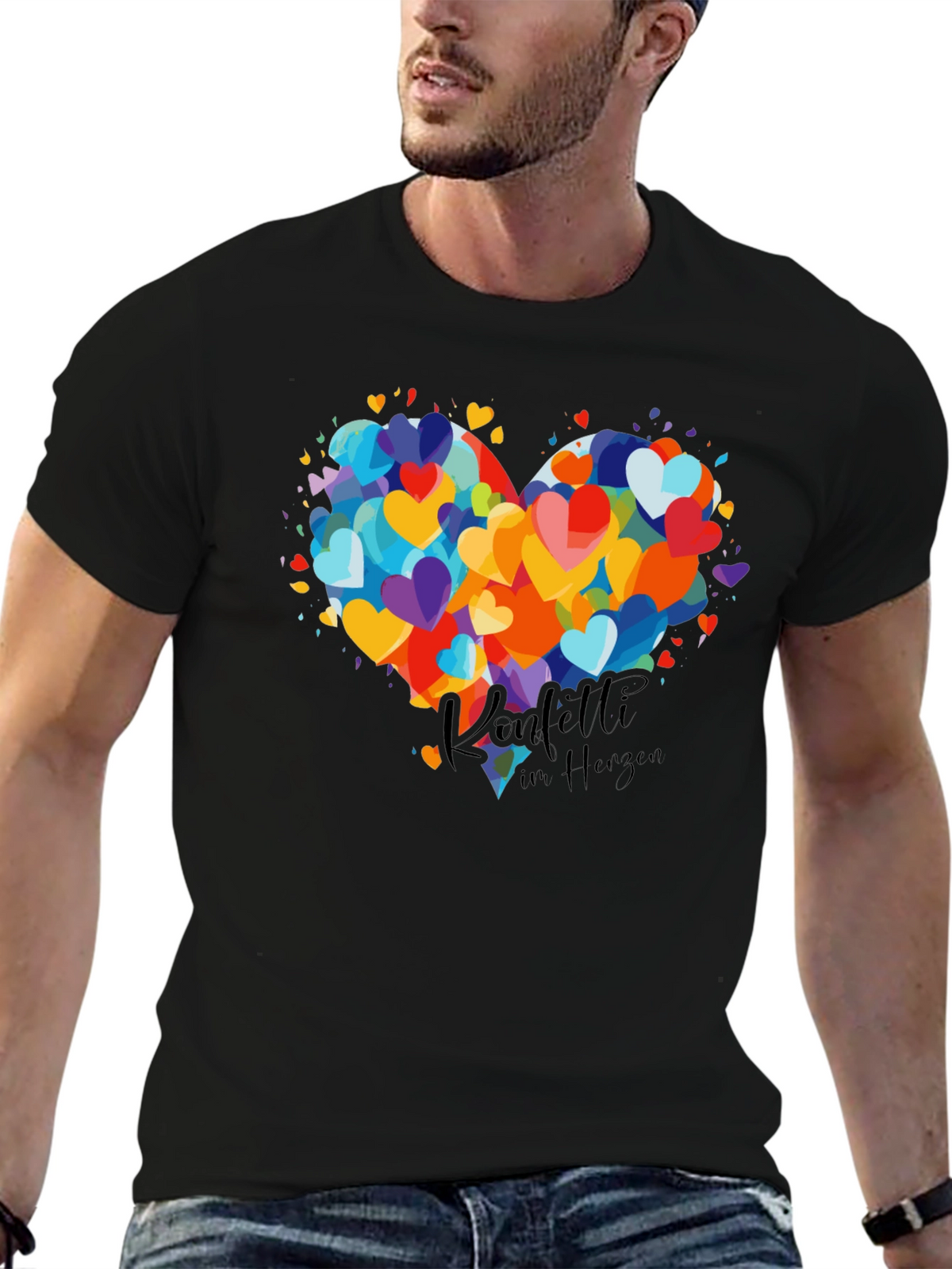 Heart Confetti Graphic Tee - Black Cotton