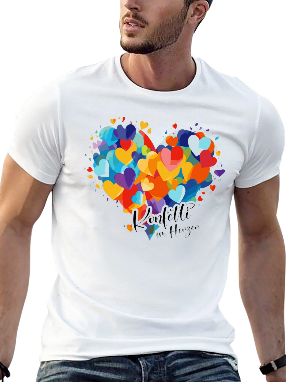 Heart Confetti Graphic Tee - Black Cotton