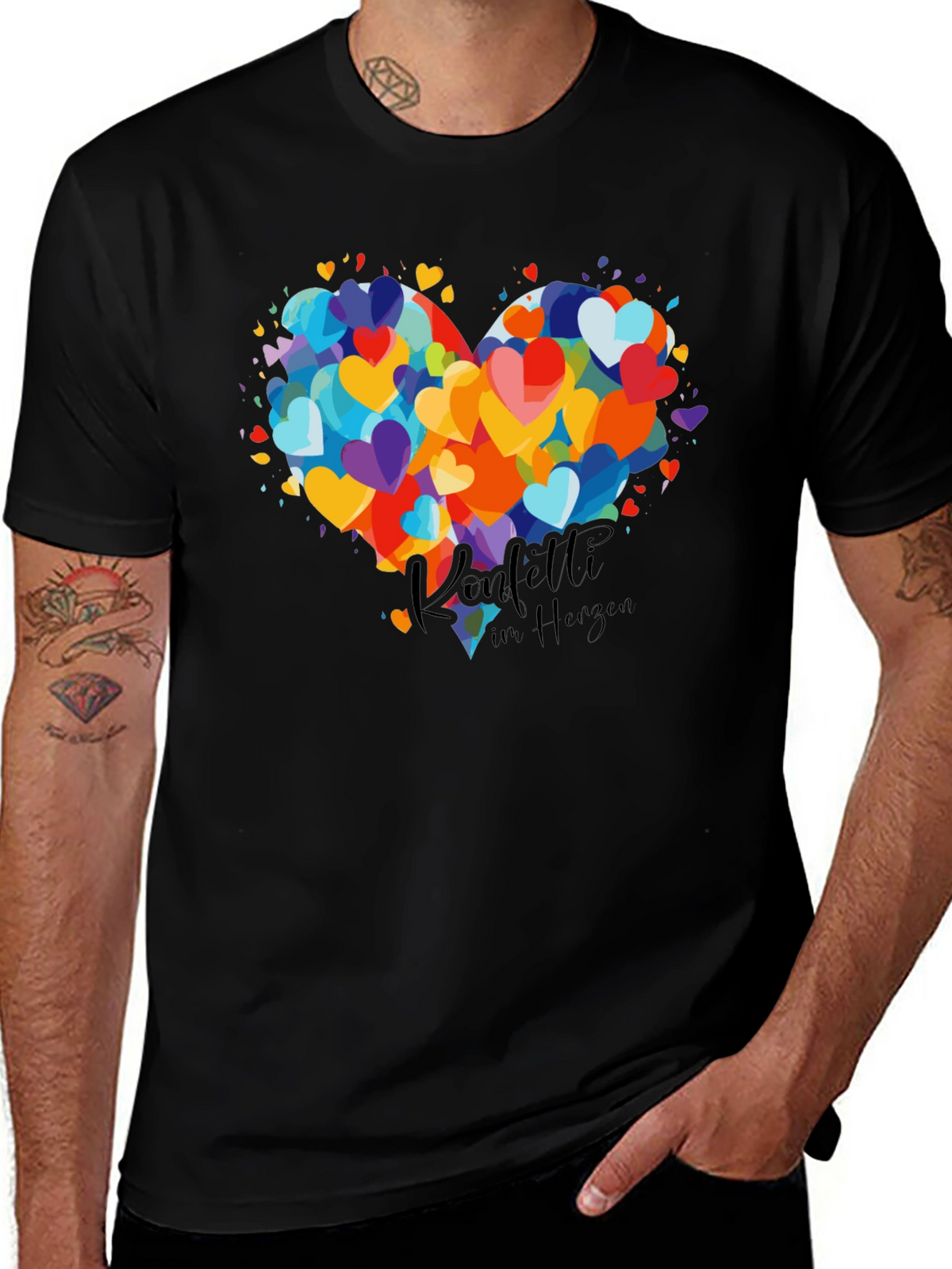 Heart Confetti Graphic Tee - Black Cotton