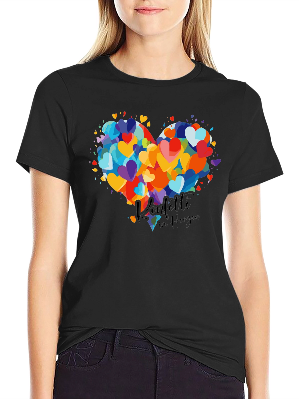 Heart Confetti Graphic Tee - Black Cotton