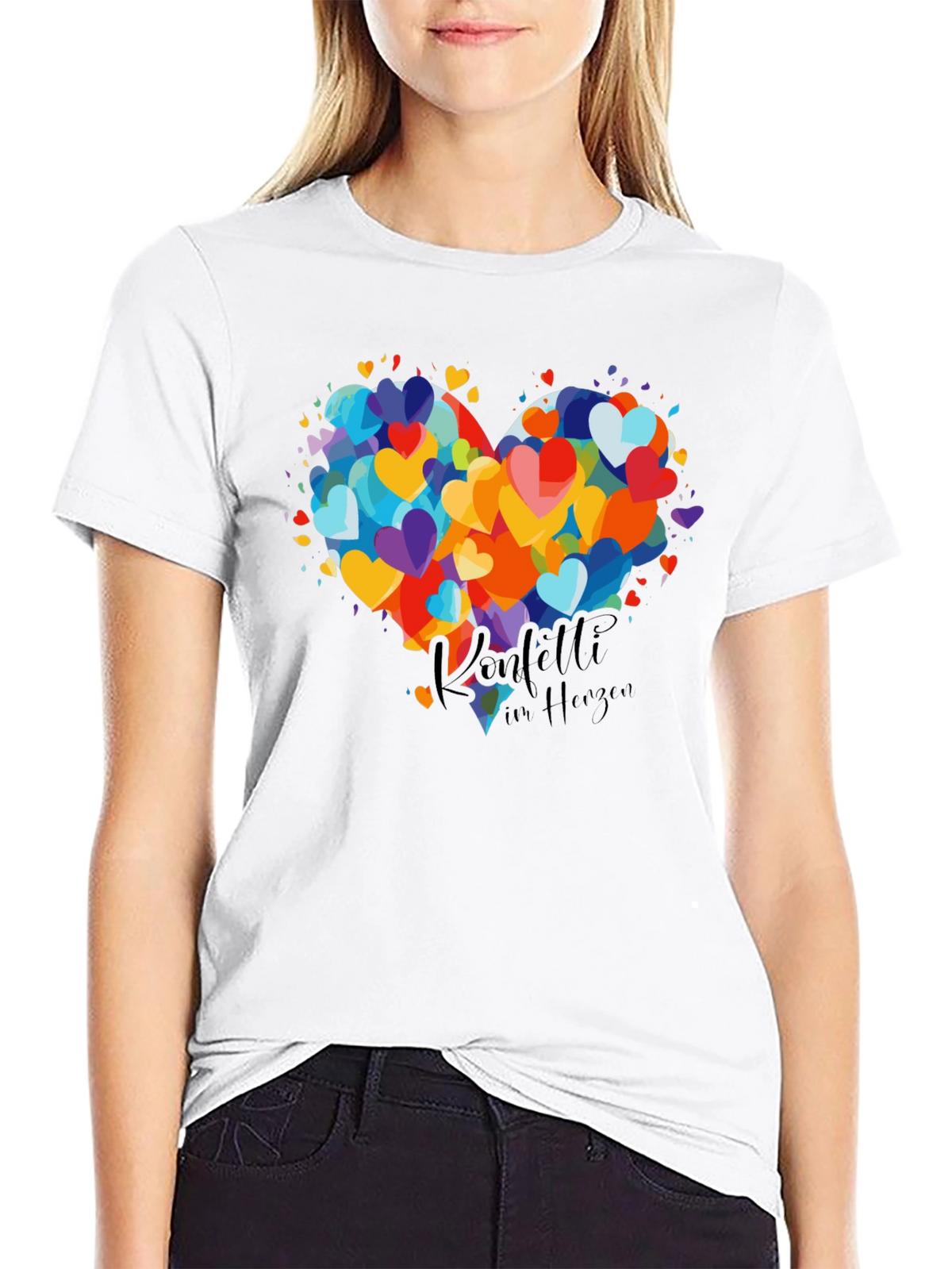 Heart Confetti Graphic Tee - Black Cotton