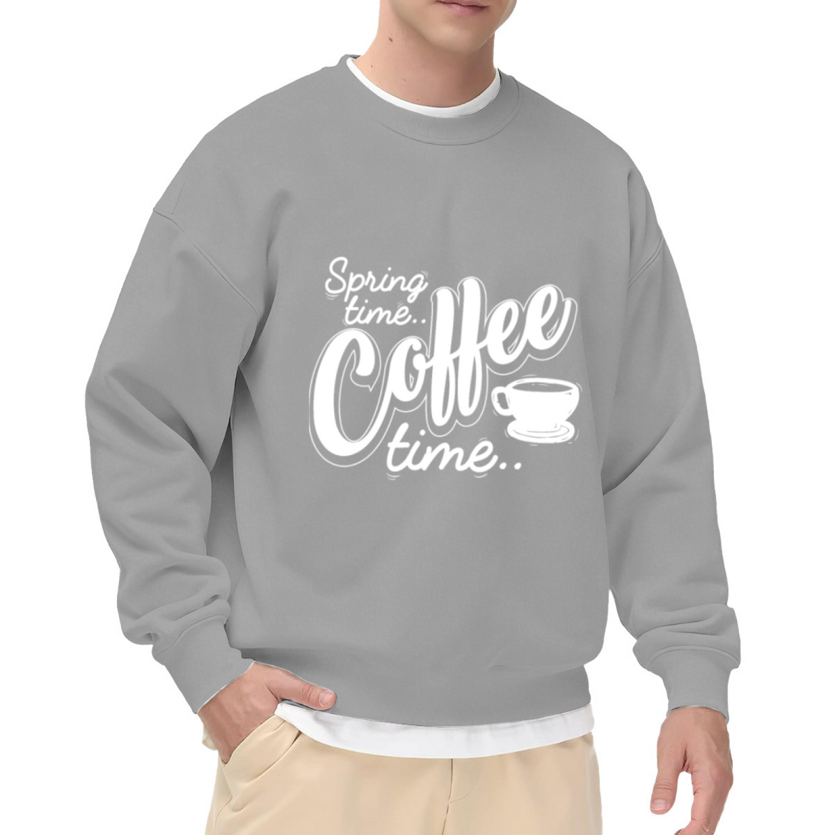 Spring Time Coffee Time Crewneck Sweatshirt | Cozy Hand-Lettered Coffee Pullover, Minimalist Cup Graphic Top, Coffee Lover Gift