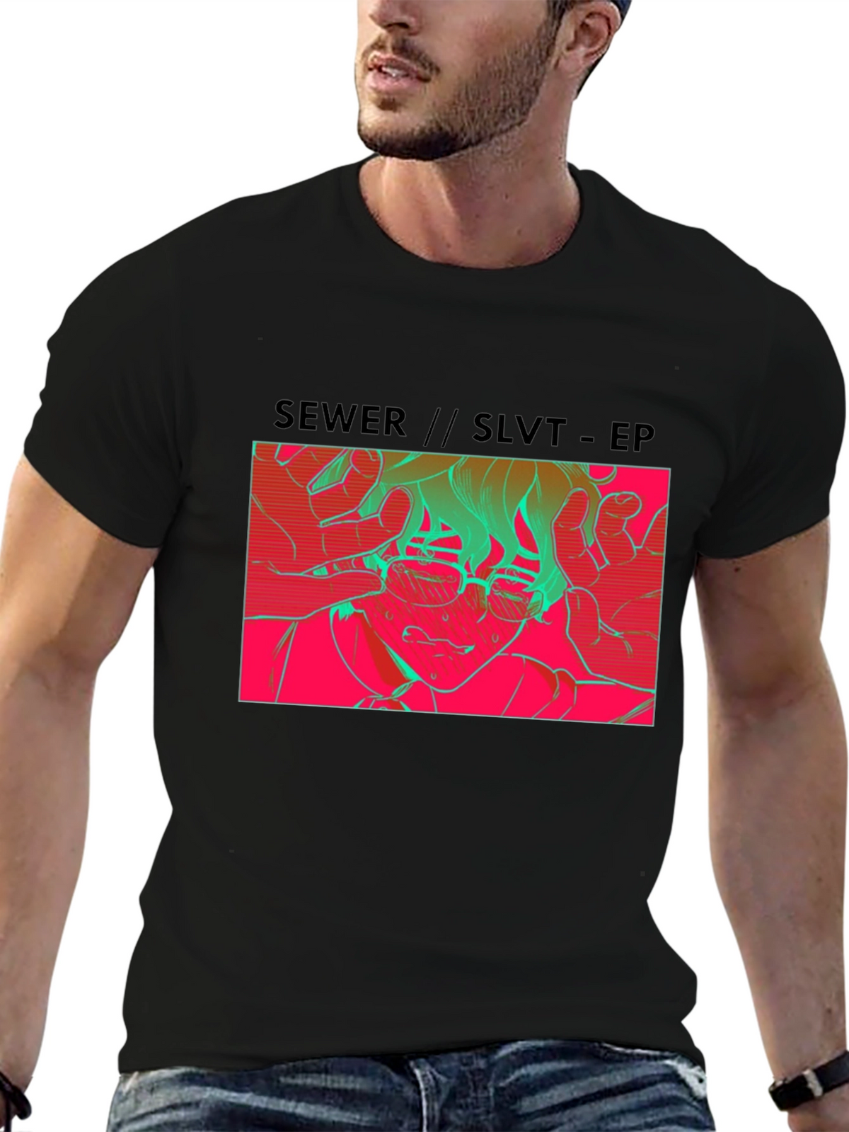 SEWER//SLVT-EP Graphic Print Black T-Shirt