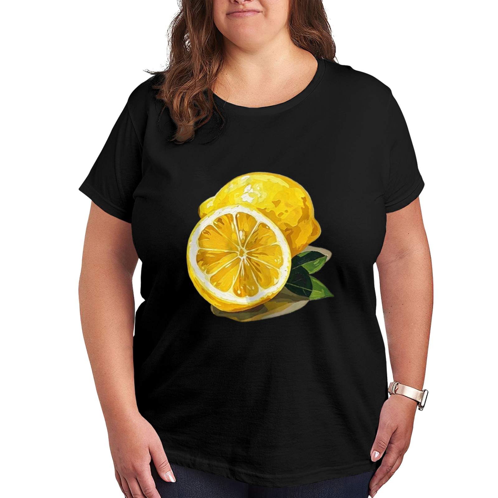 Zesty Hand-Painted Lemon Summer Plus Size Tee