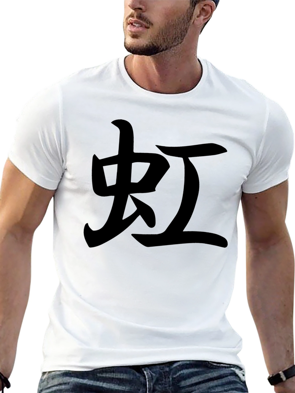 Mens Black T-Shirt with Japanese Character Print