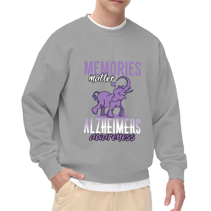 Memories Matter Alzheimer's Awareness Crewneck Sweatshirt - Purple Elephant Support Graphic, Dementia Awareness Pullover