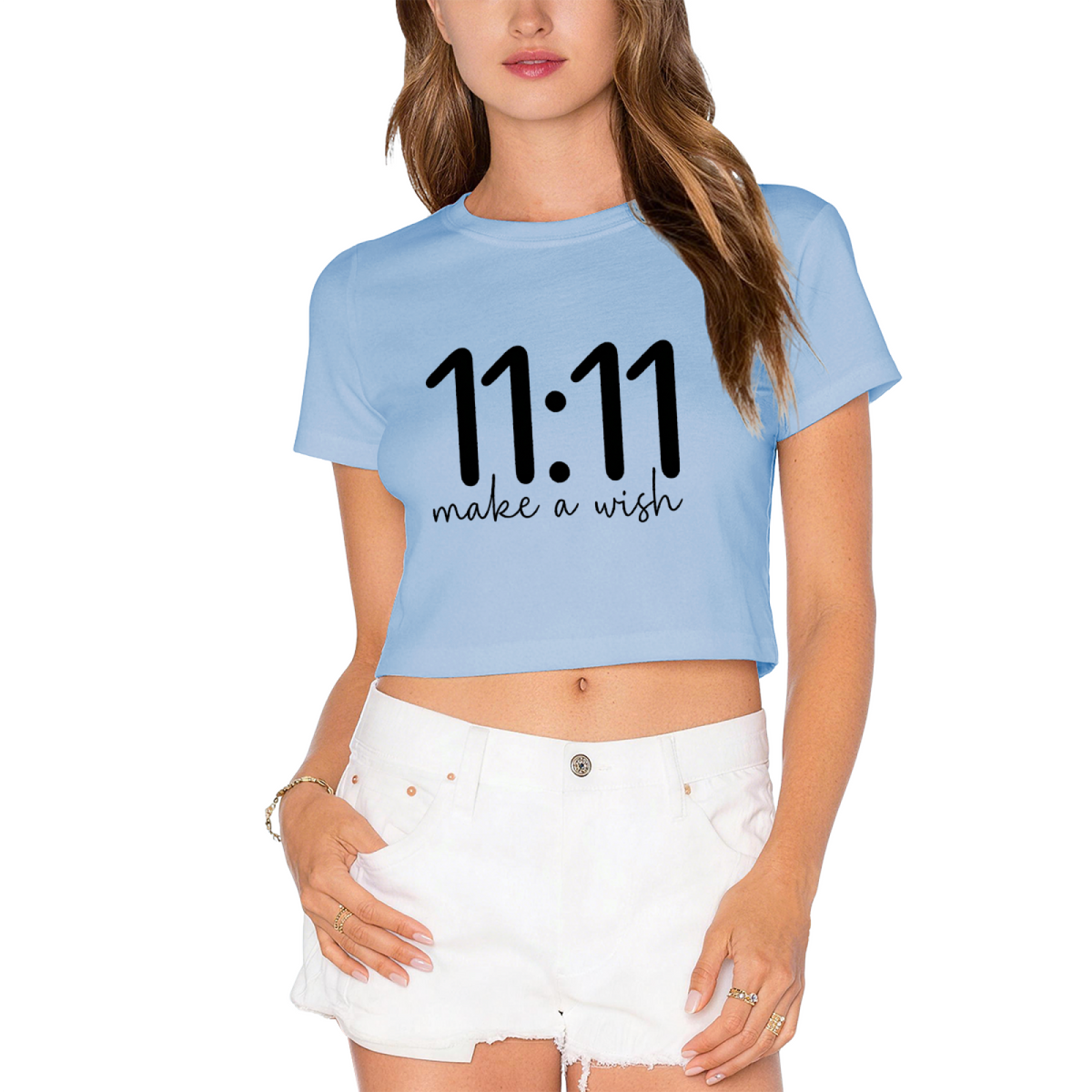 11:11 Make A Wish Manifest Aesthetic Grey Crop Tee