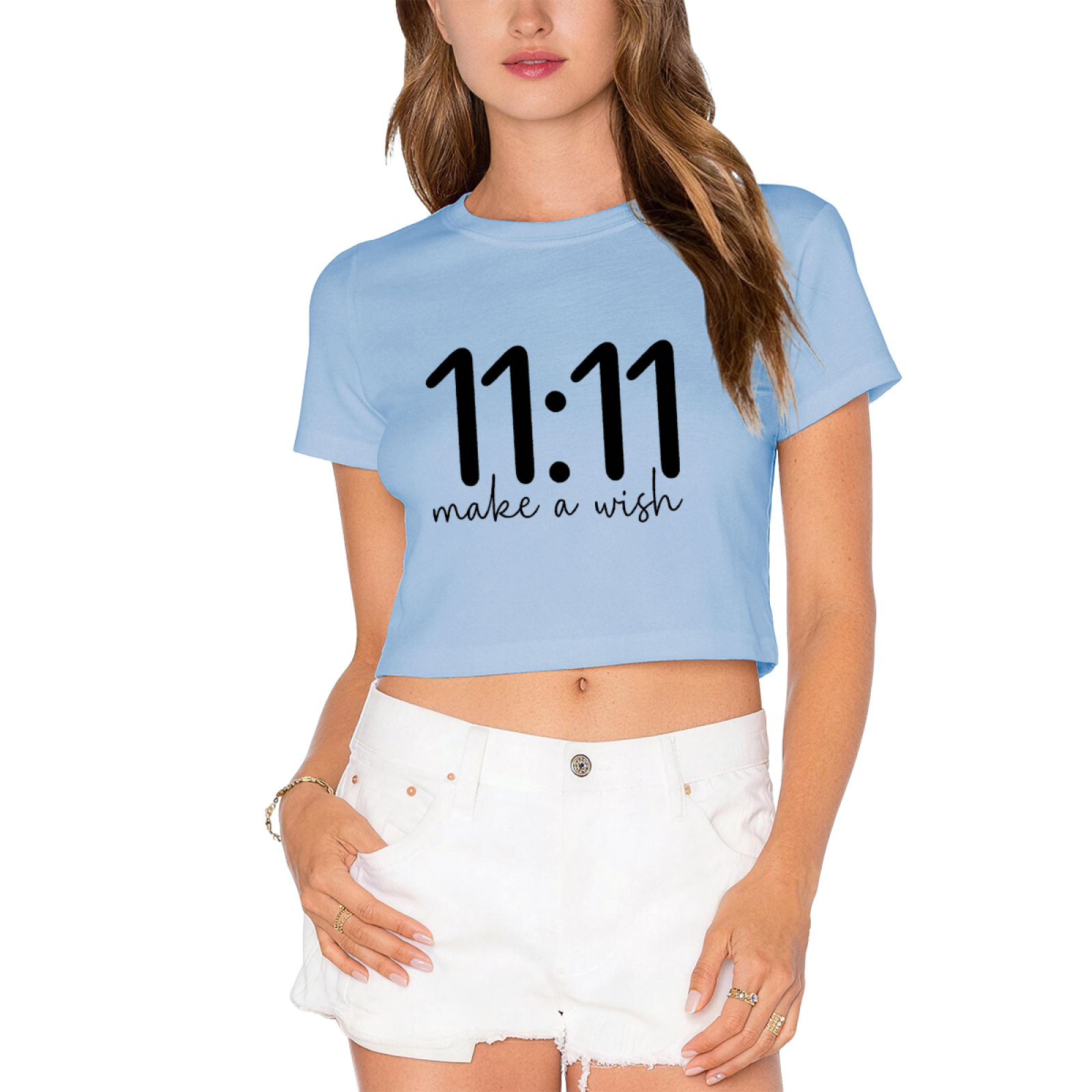 11:11 Make A Wish Manifest Aesthetic Grey Crop Tee