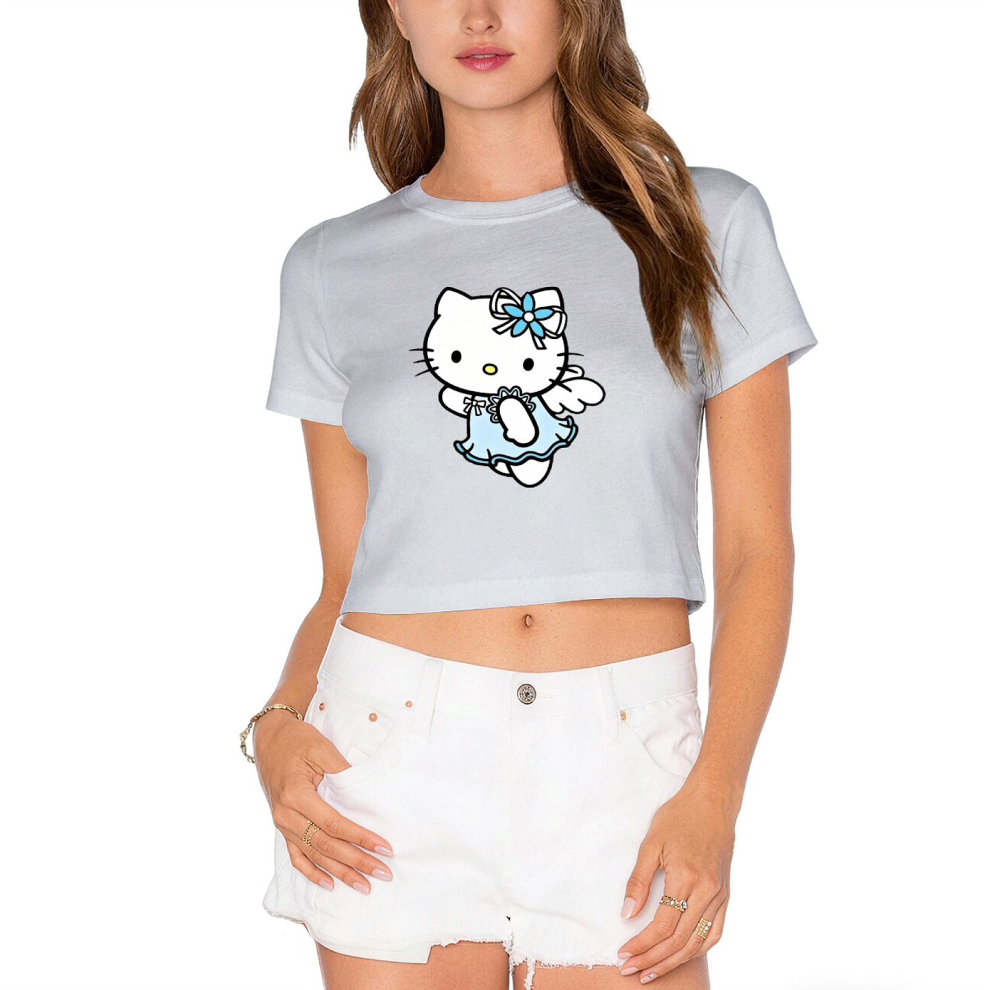Angel Fairy Hello Kitty White Cropped Top