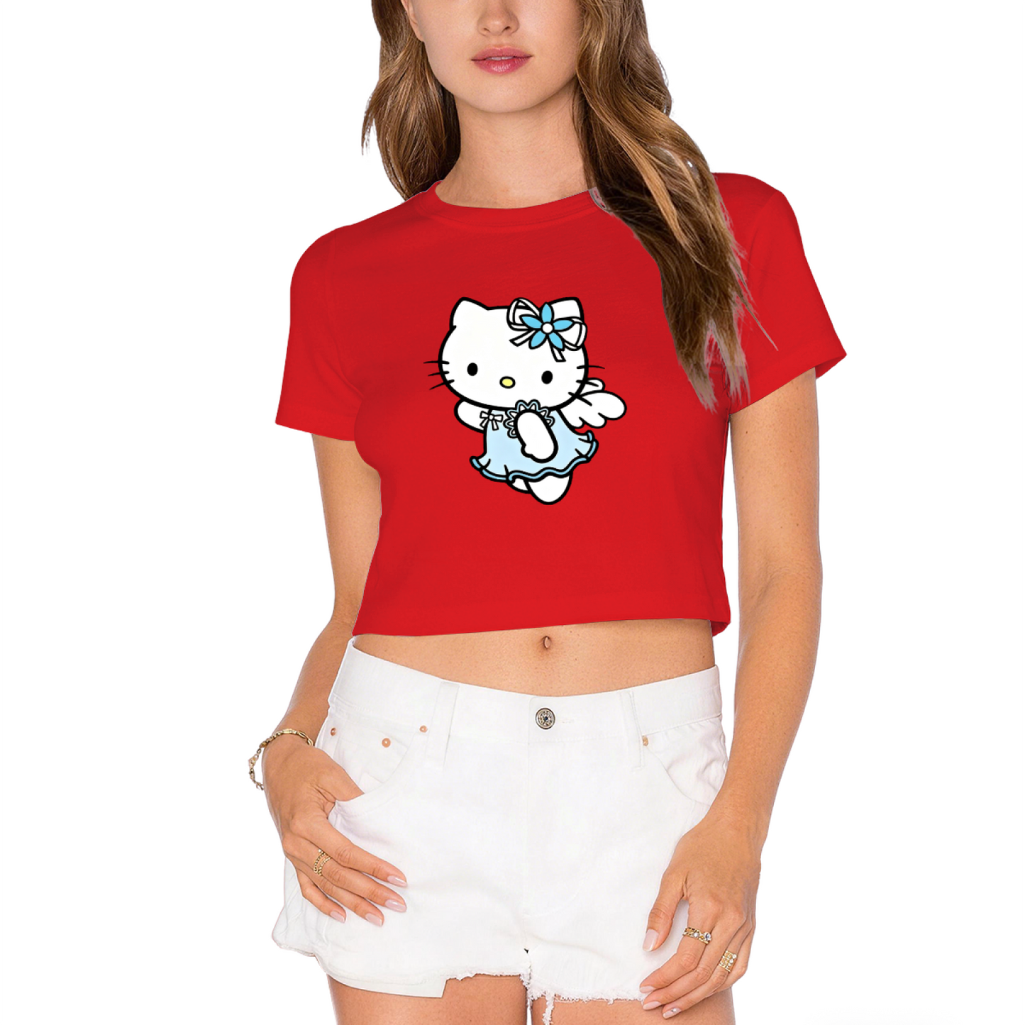 Angel Fairy Hello Kitty White Cropped Top