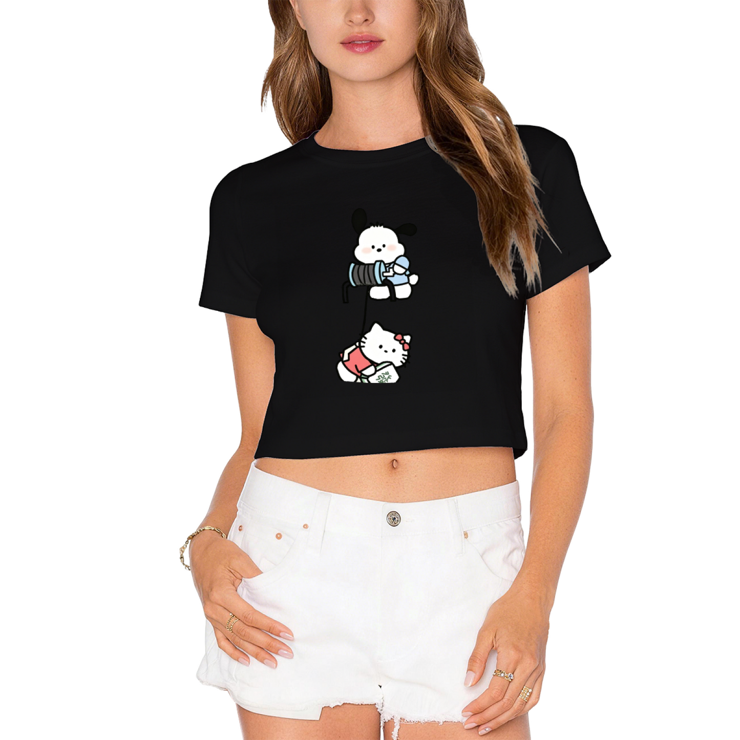 Energetic Playful Pochacco Bright Red Y2K Cropped Baby Tee