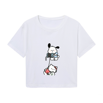 Energetic Playful Pochacco Bright Red Y2K Cropped Baby Tee