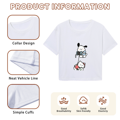 Energetic Playful Pochacco Bright Red Y2K Cropped Baby Tee