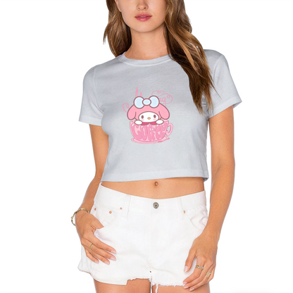 Coffee Cup My Melody White Cropped Top