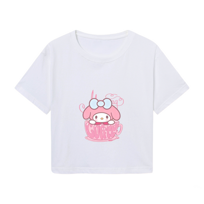 Coffee Cup My Melody White Cropped Top