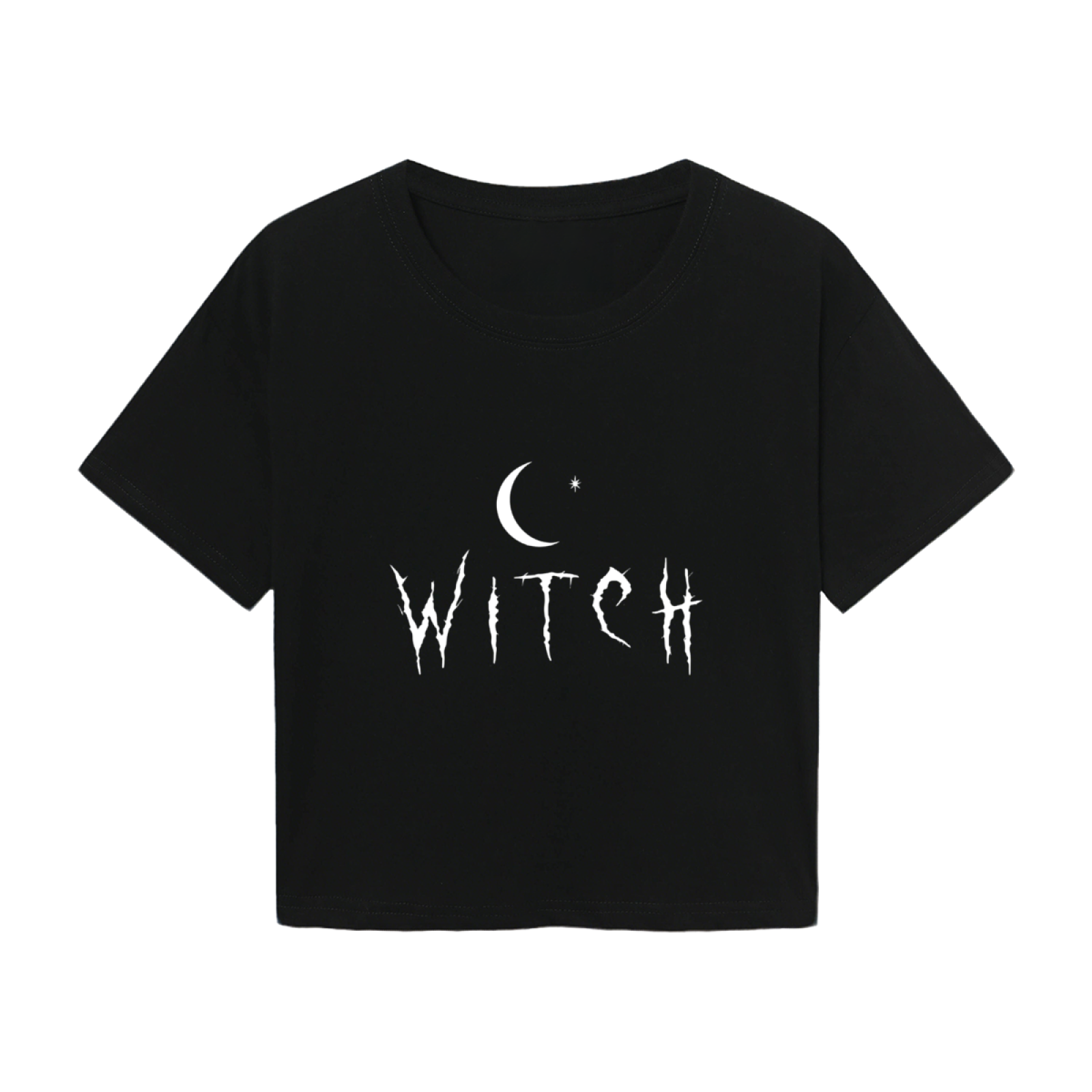 Witch Crescent Moon Dark Gothic Black Crop Tee ¨C Halloween Spooky Women Top