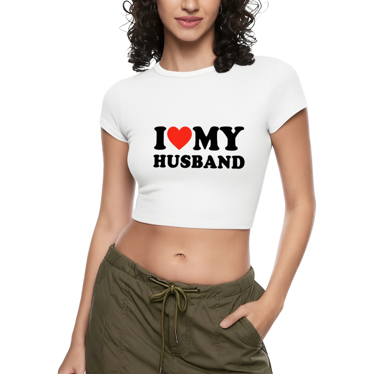 Classic I Love My Husband Heart Grey Casual Crop Top