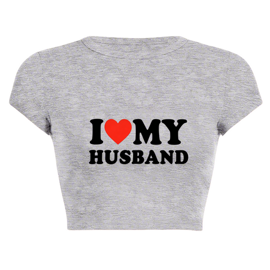 Classic I Love My Husband Heart Grey Casual Crop Top