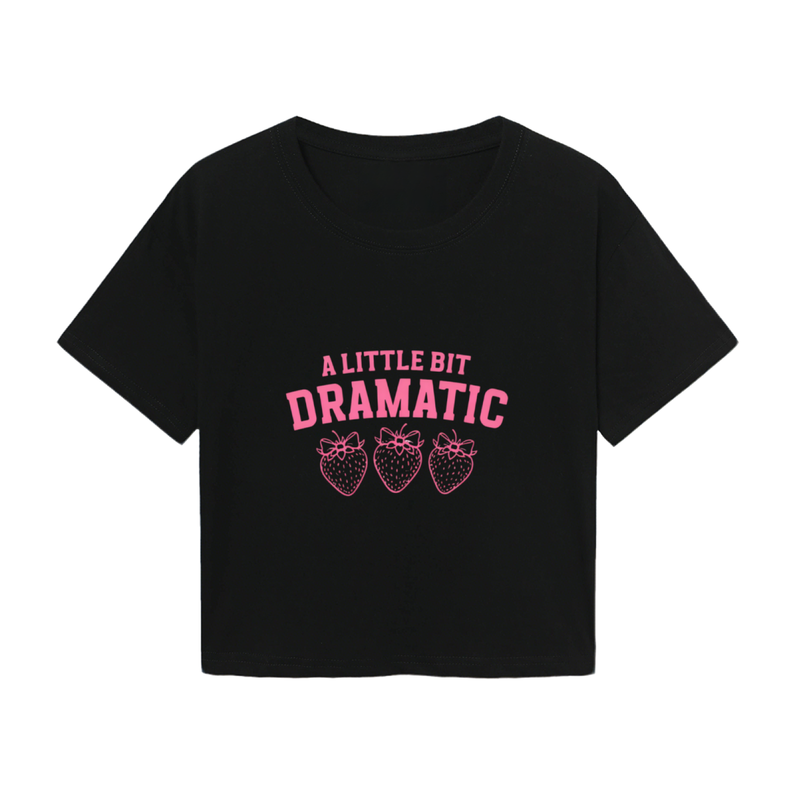 A Little Bit Dramatic Strawberry Girly Black Crop Top