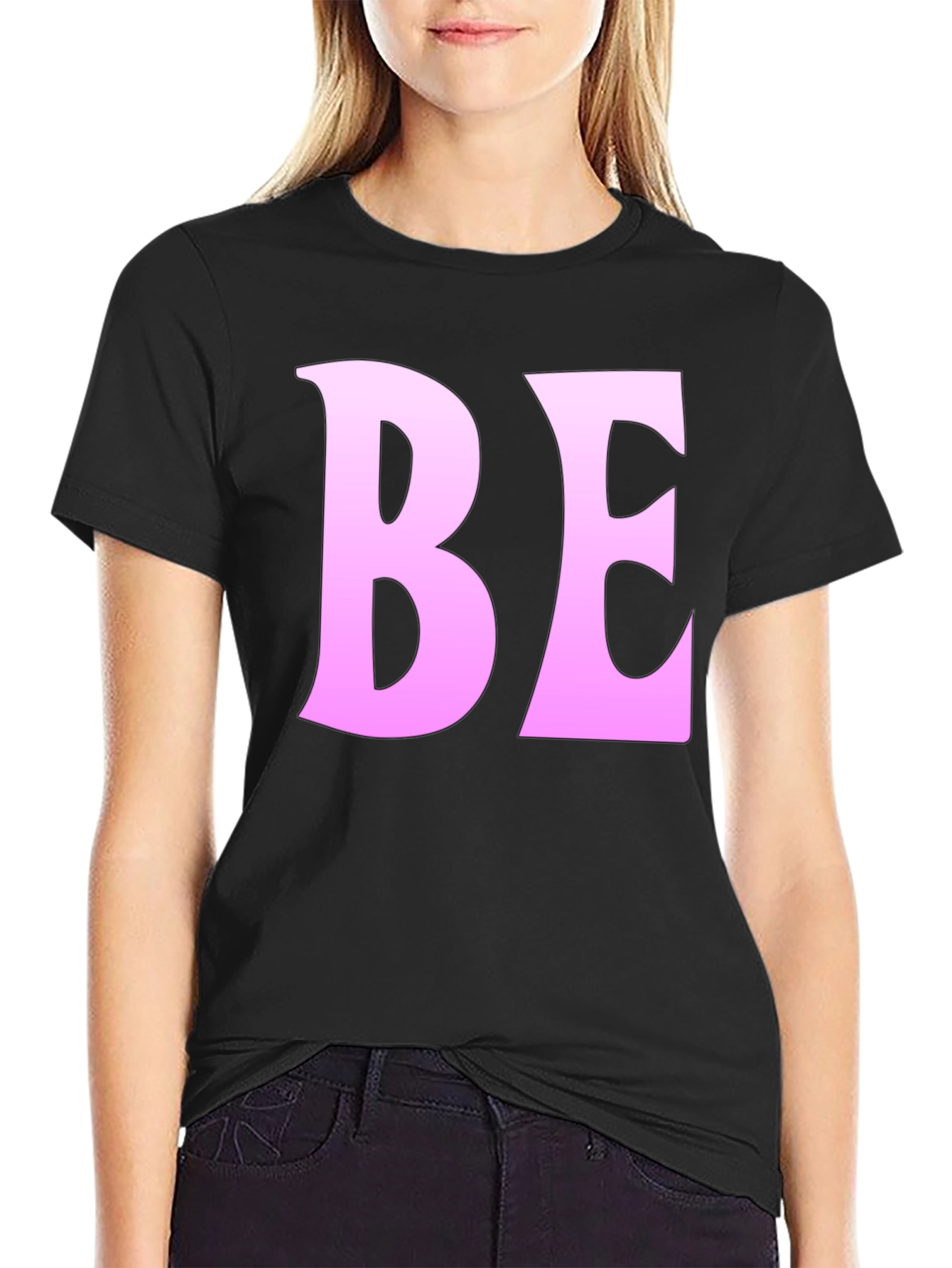 Black T-Shirt with Pink BE Print