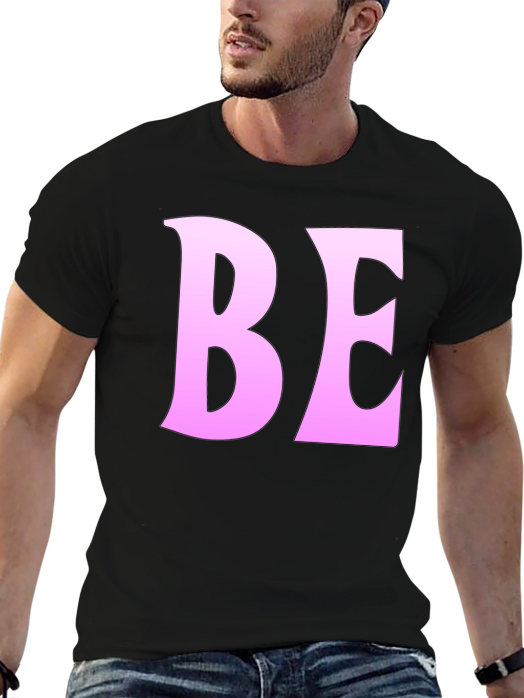 Black T-Shirt with Pink BE Print