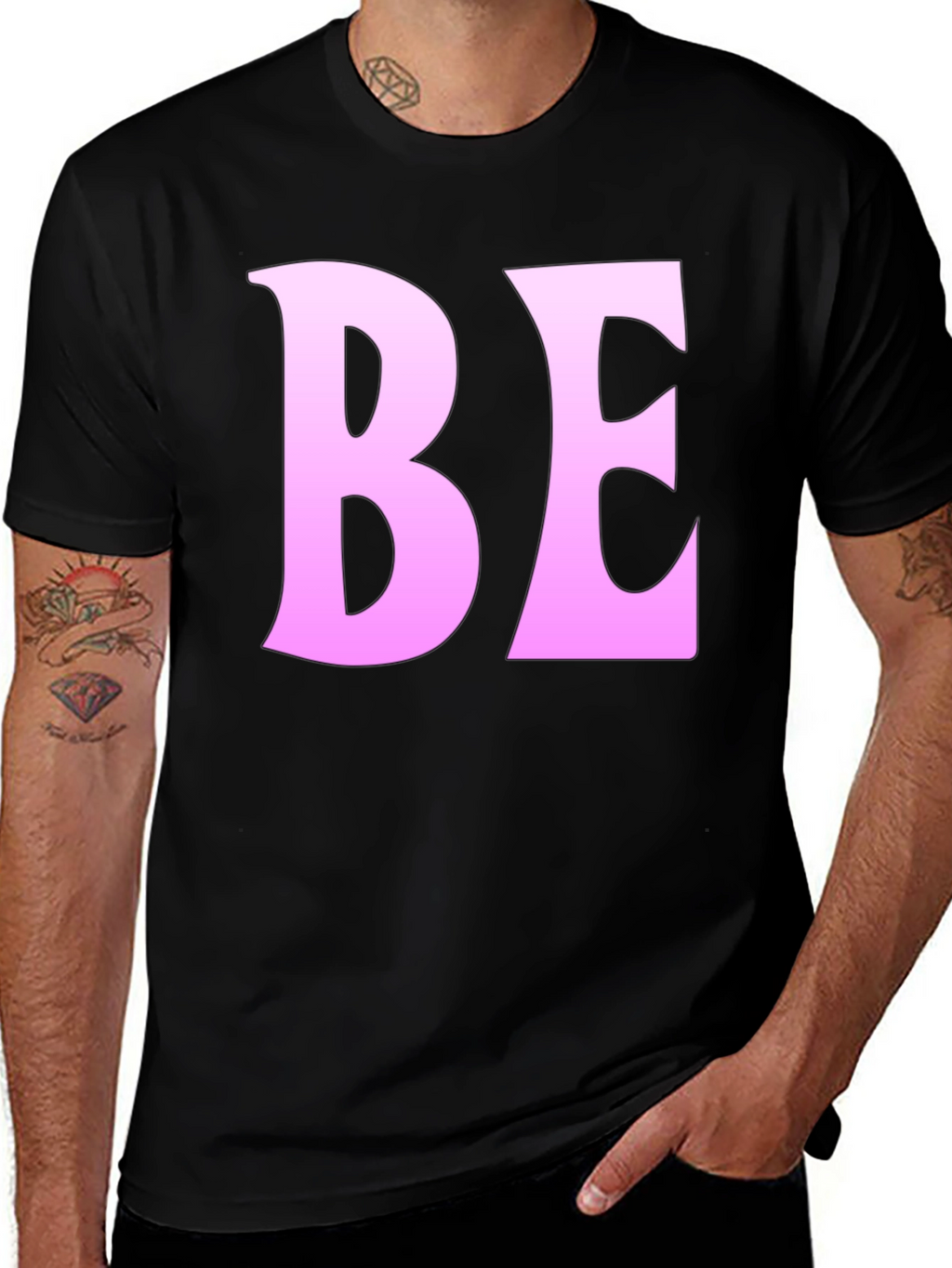 Black T-Shirt with Pink BE Print