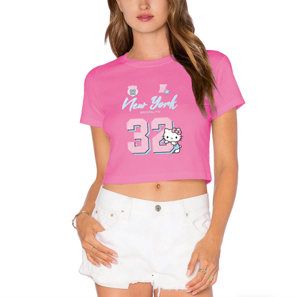 Sporty Number 32 New York Hello Kitty Red Cropped Top Varsity Crop Tee