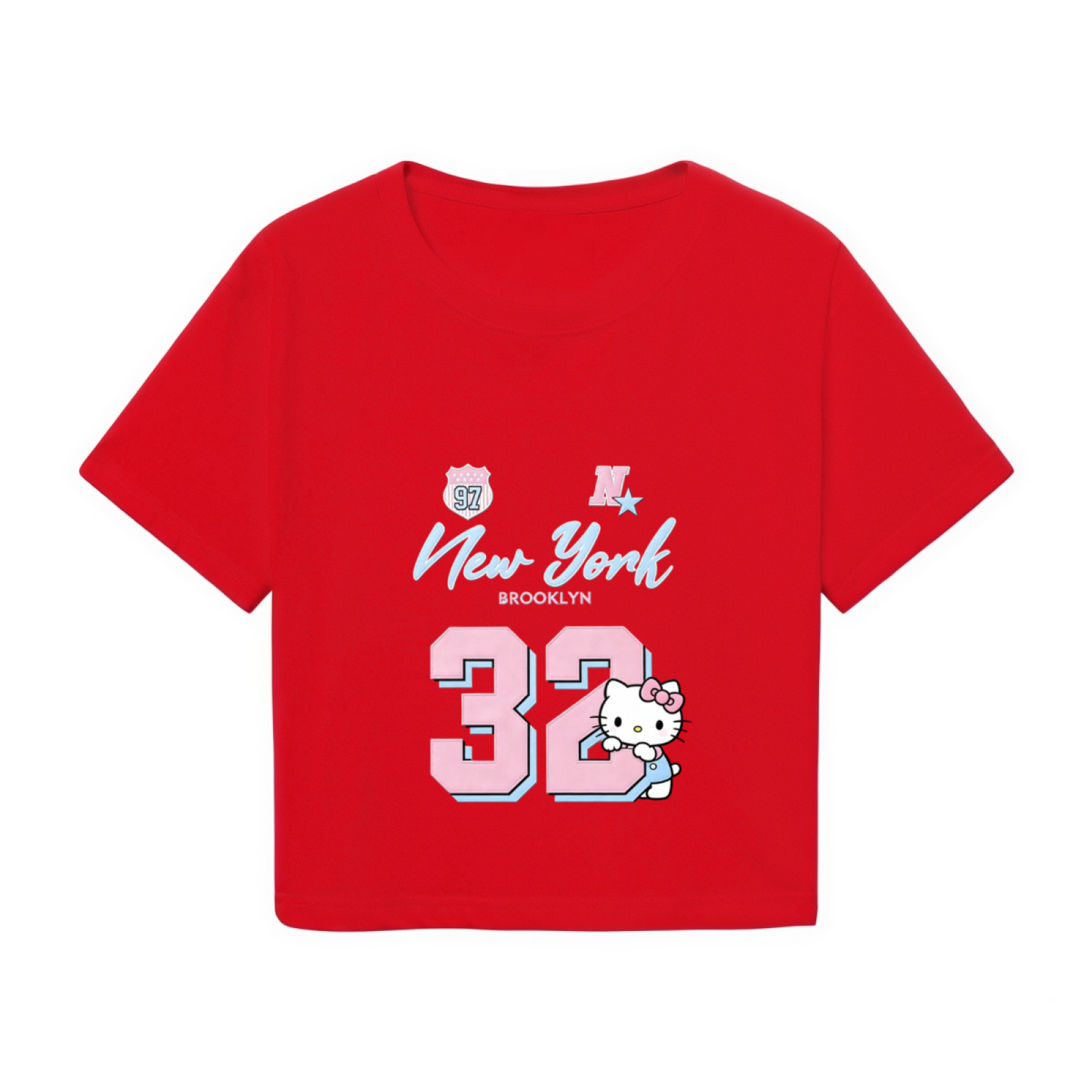 Sporty Number 32 New York Hello Kitty Red Cropped Top Varsity Crop Tee