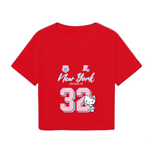 Sporty Number 32 New York Hello Kitty Red Cropped Top Varsity Crop Tee