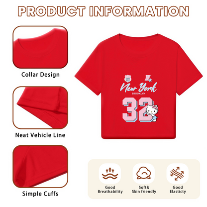 Sporty Number 32 New York Hello Kitty Red Cropped Top Varsity Crop Tee