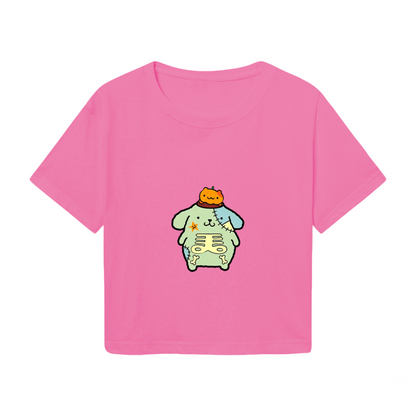 Spooky Patchwork Pompompurin Pink Cropped T?Shirt