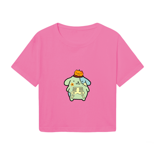 Spooky Patchwork Pompompurin Pink Cropped T?Shirt
