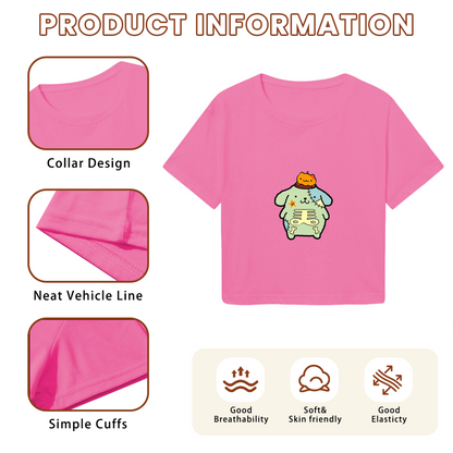 Spooky Patchwork Pompompurin Pink Cropped T?Shirt