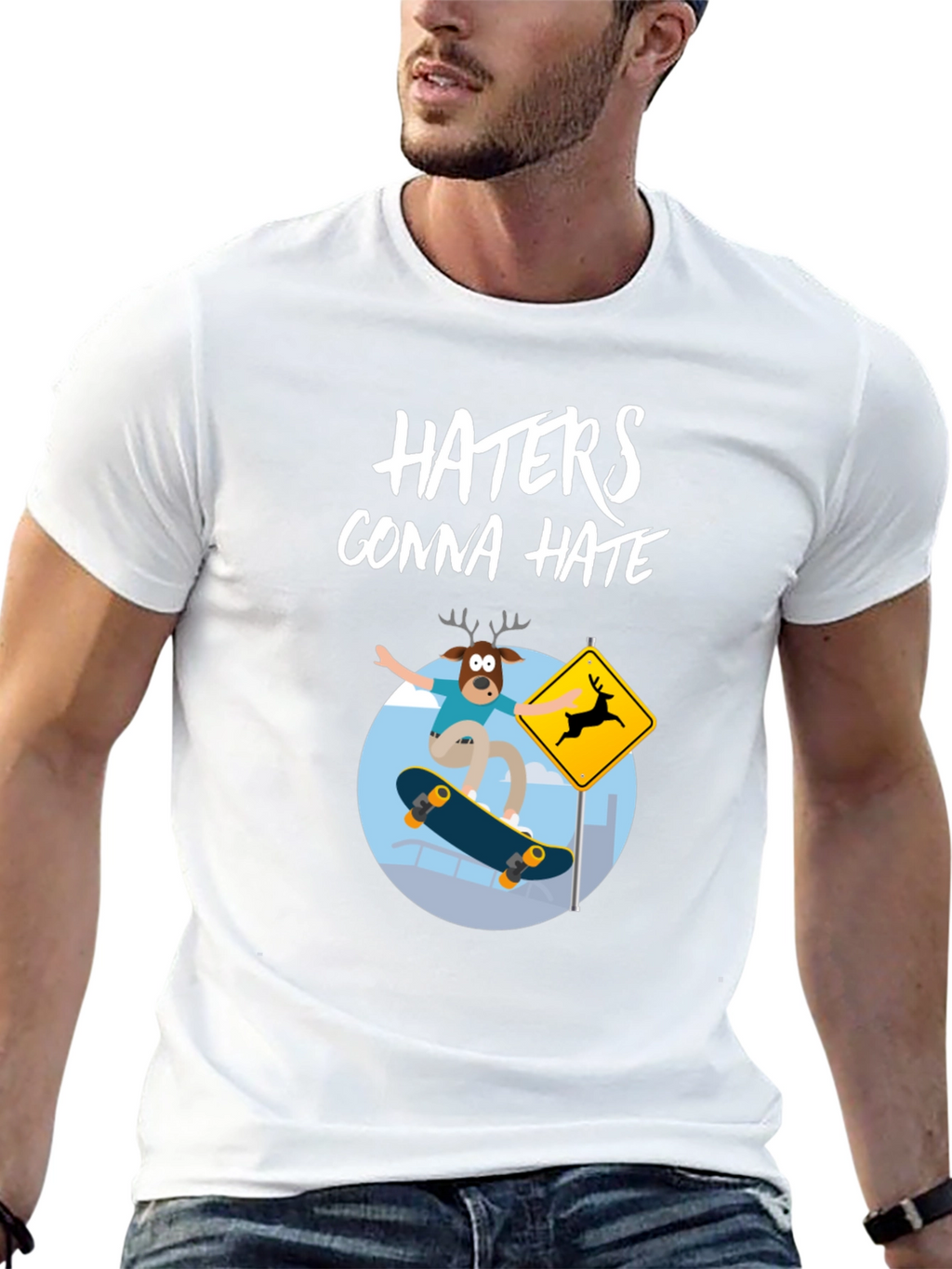 Haters Gonna Hate Deer Skateboarder Graphic Tee