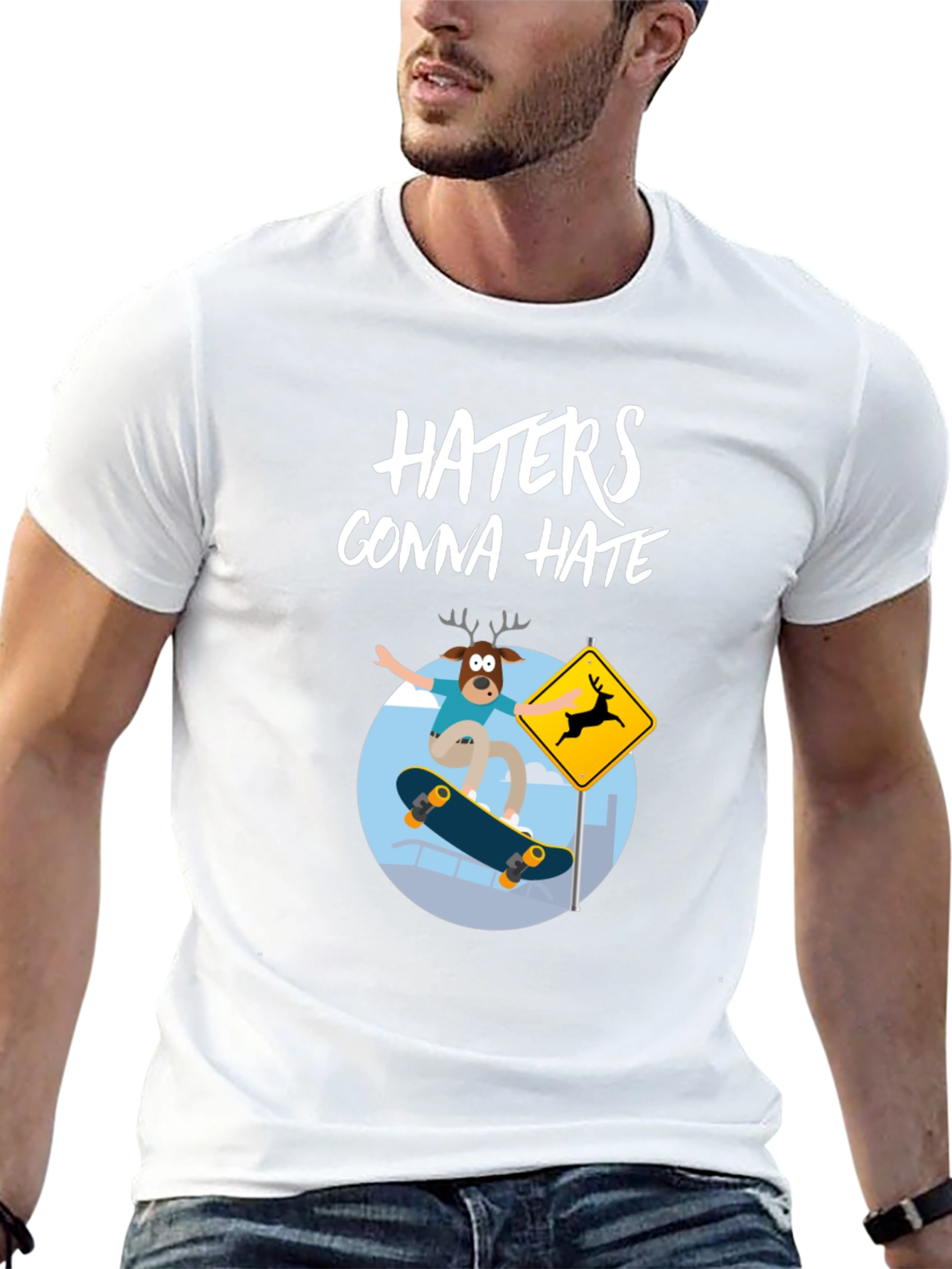 Haters Gonna Hate Deer Skateboarder Graphic Tee