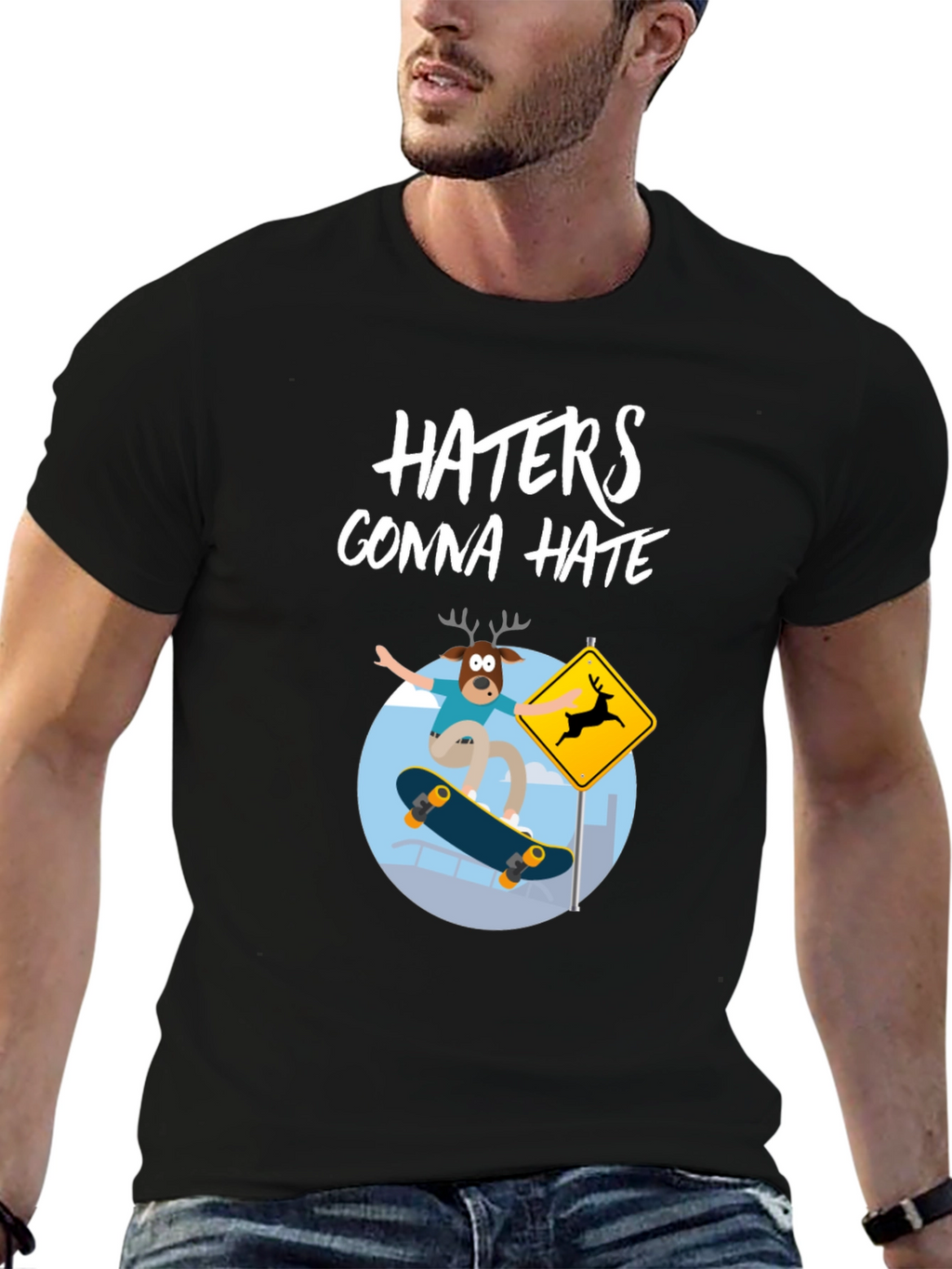 Haters Gonna Hate Deer Skateboarder Graphic Tee