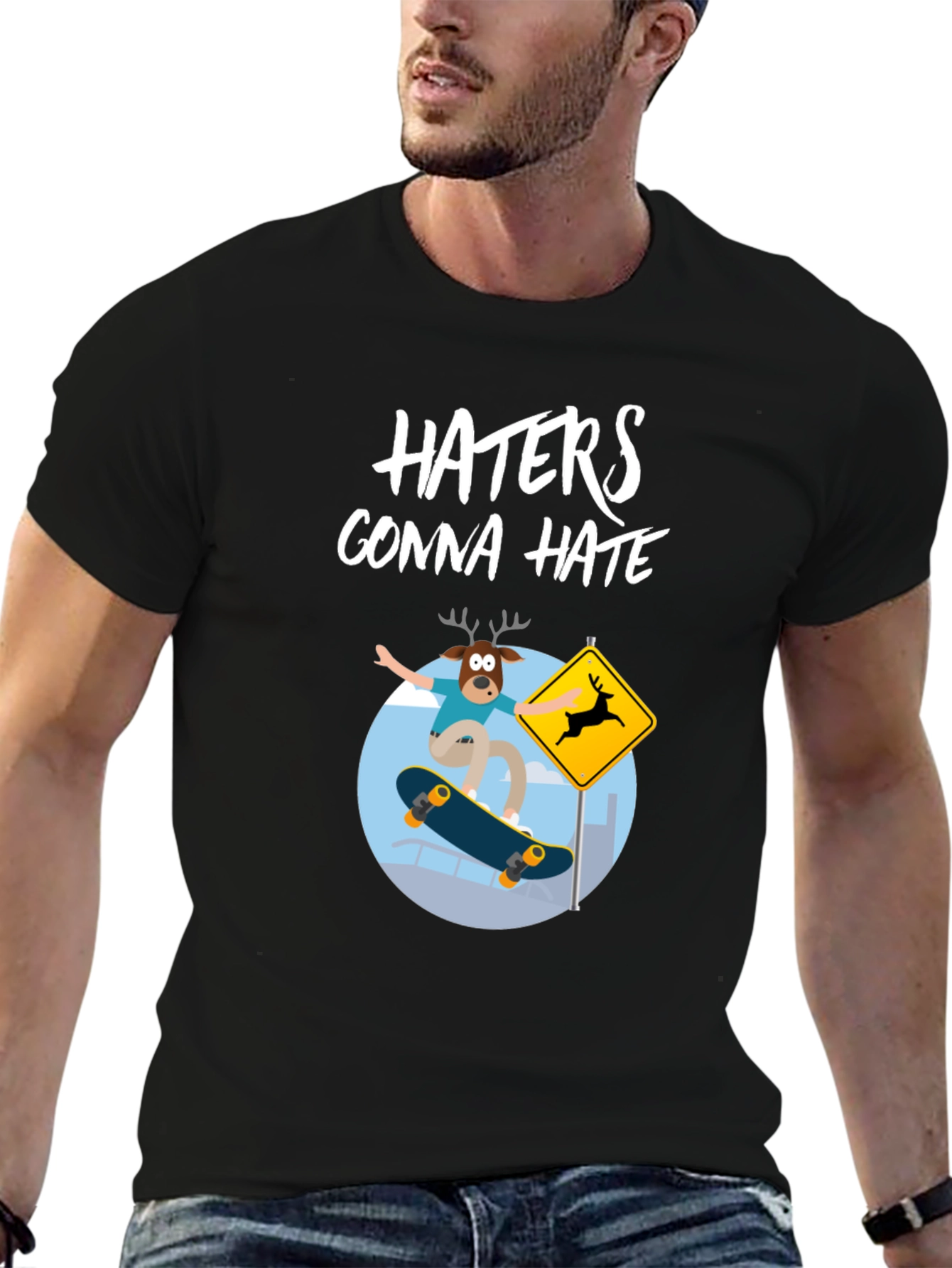 Haters Gonna Hate Deer Skateboarder Graphic Tee