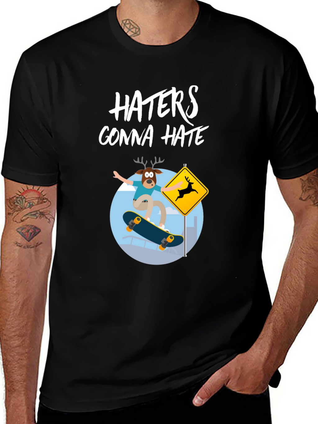 Haters Gonna Hate Deer Skateboarder Graphic Tee