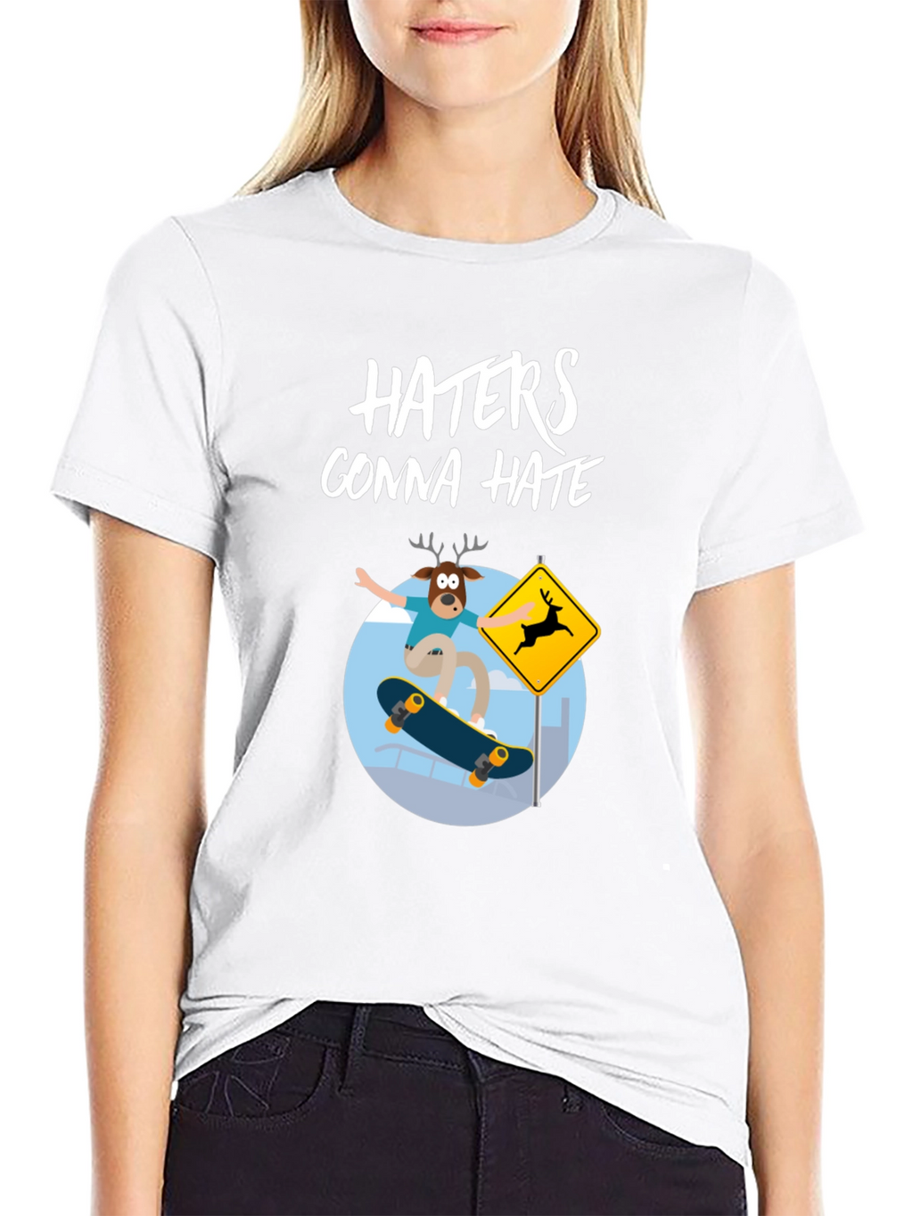 Haters Gonna Hate Deer Skateboarder Graphic Tee