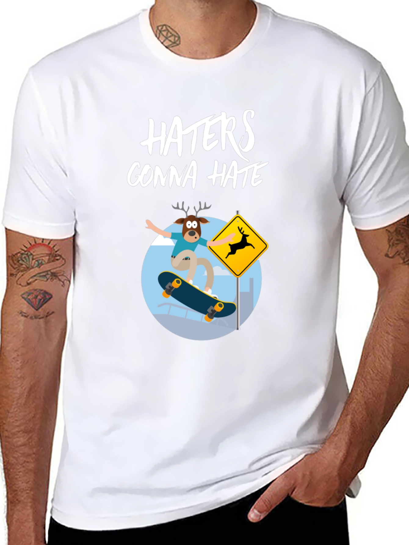 Haters Gonna Hate Deer Skateboarder Graphic Tee