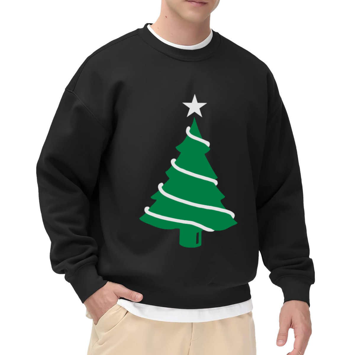 Festive Minimalist Christmas Tree with Star Crewneck Sweatshirt for Holiday Events and Cozy Seasonal Style