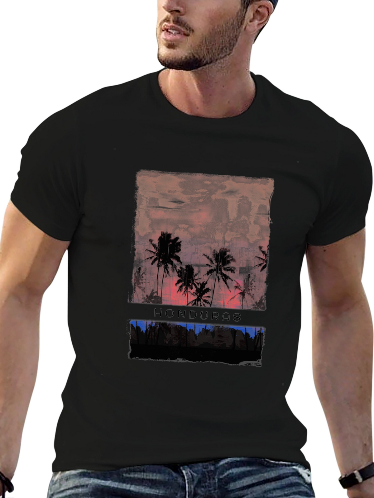 Honduras Palm Tree Sunset Graphic T-Shirt