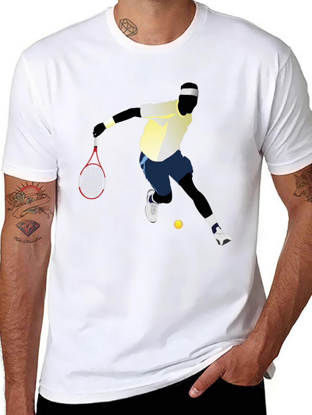 Tennis Player Graphic Tee - Black Cotton T-Shirt